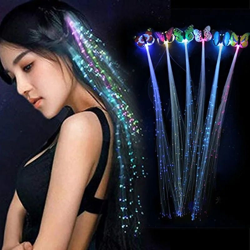 LED Butterfly Fiber Optic Hair Clip – Glowing Light Up Fairy Hair Extension Clip