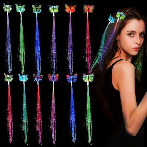 LED Butterfly Fiber Optic Hair Clip – Glowing Light Up Fairy Hair Extension Clip