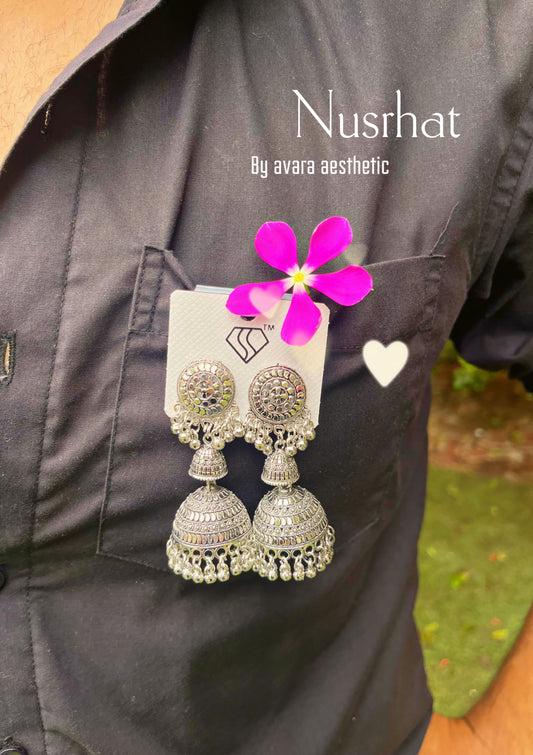 “Nusrhat” oxidised jhumas earrings🌸