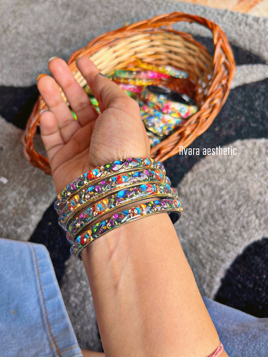 Midnight phool (dark blue golden floral stack )💙 stack of 4 bracelets bangles as shown💝