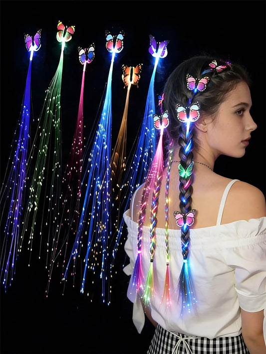 LED Butterfly Fiber Optic Hair Clip – Glowing Light Up Fairy Hair Extension Clip