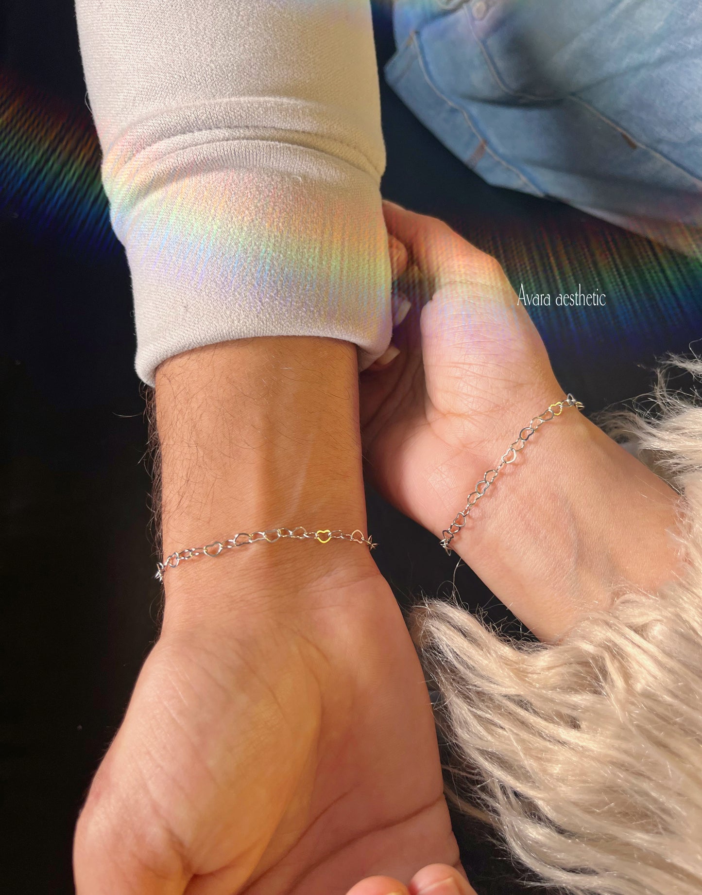 Matching linked heart matching couple bracelets❤️♥️ ( pair of two bracelets as shown) stainless steel theme base chain🥰