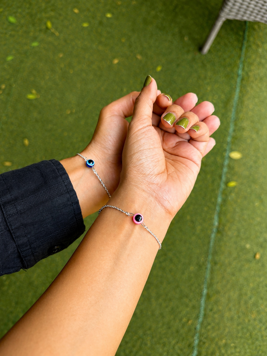 Couple Evil Eye Bracelet Set – pink and blue evil eyes Matching Protection Bracelets for Him & Her