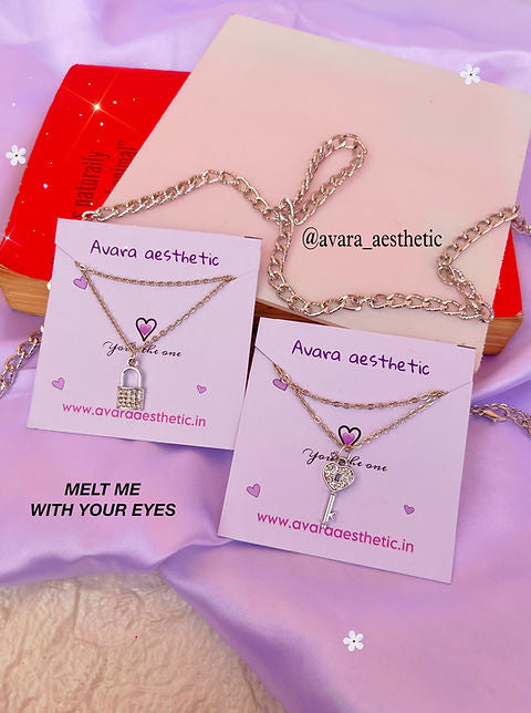 Lock&key theme chain necklace set for couples/bestfriend ♥️✨🔐