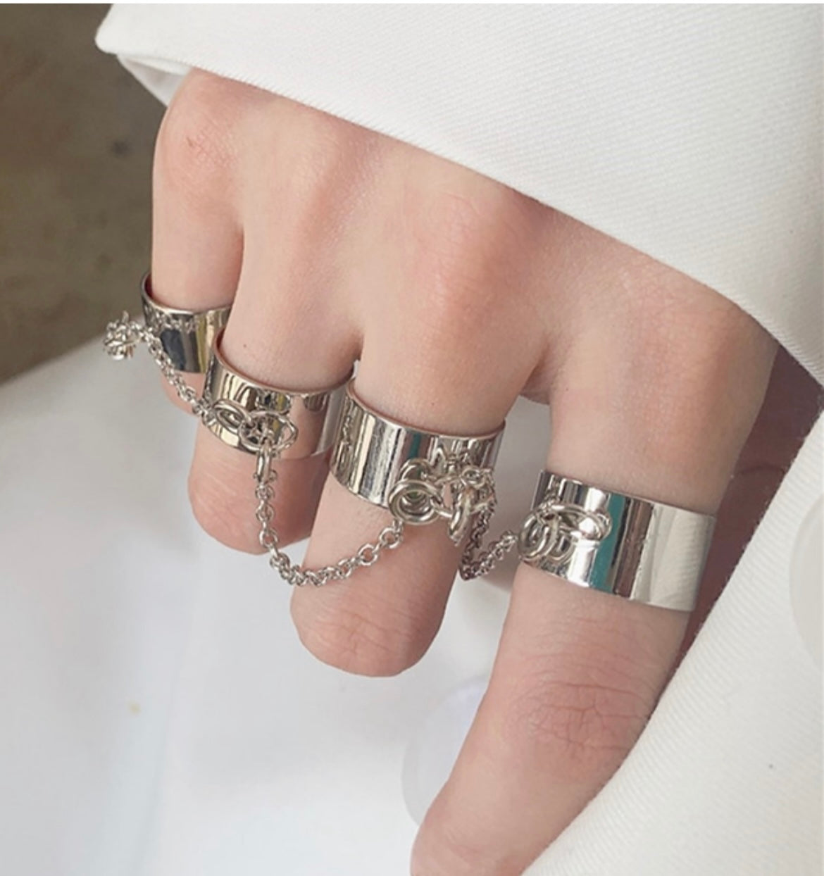 Silver aesthetic chain rings adjustable 🩶